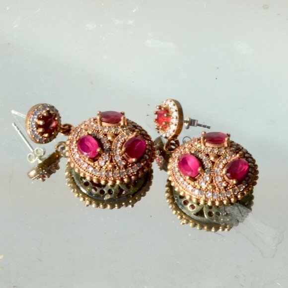 Genuine Ruby Sapphire Sterling Silver Earrings 925 - Picture 5 of 11